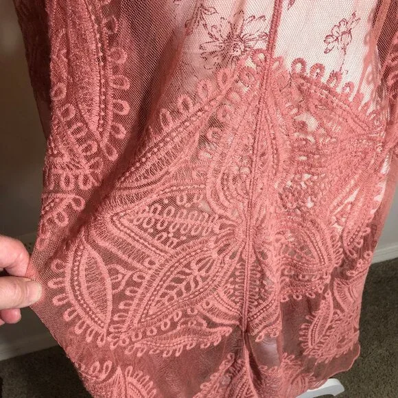 🌸 Vintage Inspired Terracotta Lace Duster Kimono | Boho Luxe Layering Piece - Picture 8 of 13